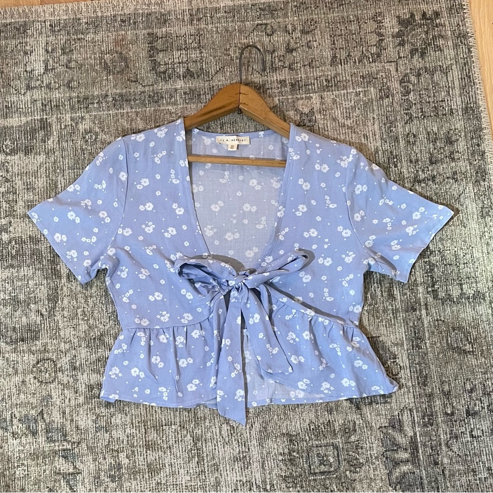 L.A. Hearts PACSUN NWOT Blue Floral Tie Baby Doll Style Crop Top Size XS